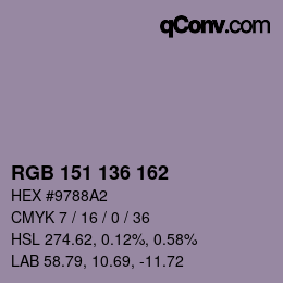 カラーコード: RGB 151 136 162 | qconv.com