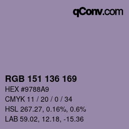 Color code: RGB 151 136 169 | qconv.com