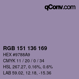 Color code: RGB 151 136 169 | qconv.com