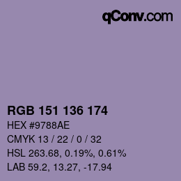 Color code: RGB 151 136 174 | qconv.com