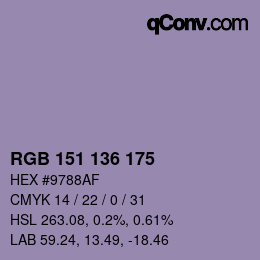 Color code: RGB 151 136 175 | qconv.com