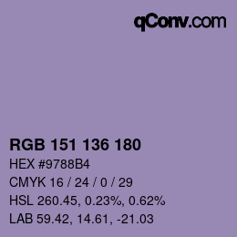 Color code: RGB 151 136 180 | qconv.com