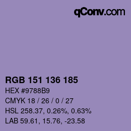 Color code: RGB 151 136 185 | qconv.com