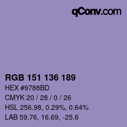 Color code: RGB 151 136 189 | qconv.com