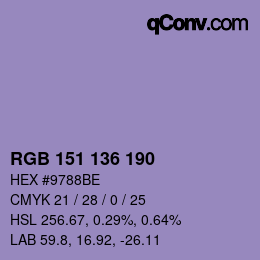 Color code: RGB 151 136 190 | qconv.com