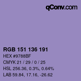 Color code: RGB 151 136 191 | qconv.com