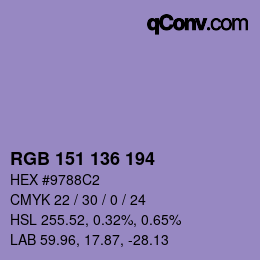 カラーコード: RGB 151 136 194 | qconv.com