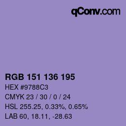 Color code: RGB 151 136 195 | qconv.com