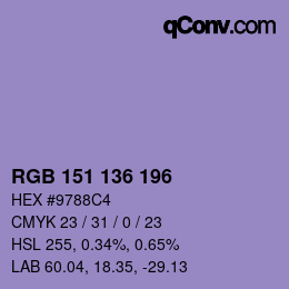 Color code: RGB 151 136 196 | qconv.com