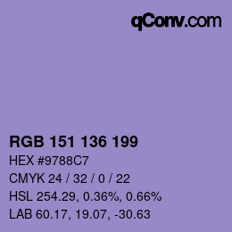 Color code: RGB 151 136 199 | qconv.com