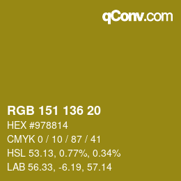 Color code: RGB 151 136 20 | qconv.com