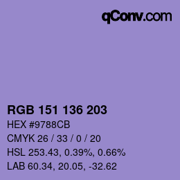 Color code: RGB 151 136 203 | qconv.com
