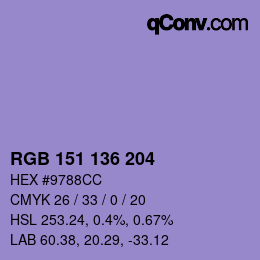 Color code: RGB 151 136 204 | qconv.com