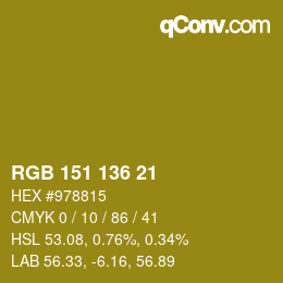 Color code: RGB 151 136 21 | qconv.com