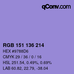 Color code: RGB 151 136 214 | qconv.com