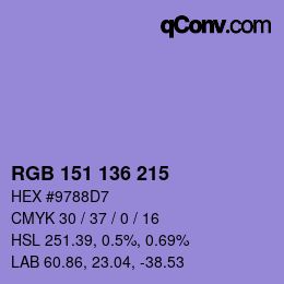 カラーコード: RGB 151 136 215 | qconv.com