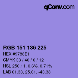 Color code: RGB 151 136 225 | qconv.com
