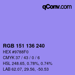 Color code: RGB 151 136 240 | qconv.com