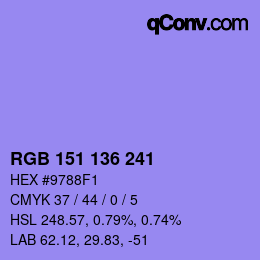 Color code: RGB 151 136 241 | qconv.com