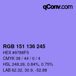 Color code: RGB 151 136 245 | qconv.com