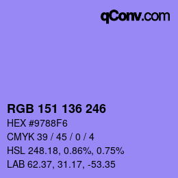 Color code: RGB 151 136 246 | qconv.com