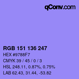 Color code: RGB 151 136 247 | qconv.com
