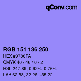 Color code: RGB 151 136 250 | qconv.com