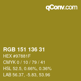 Color code: RGB 151 136 31 | qconv.com