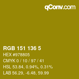 Color code: RGB 151 136 5 | qconv.com