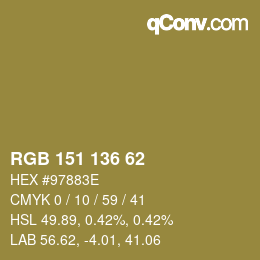 Color code: RGB 151 136 62 | qconv.com