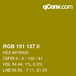 Color code: RGB 151 137 0 | qconv.com