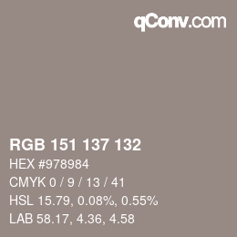 カラーコード: RGB 151 137 132 | qconv.com