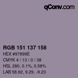 Color code: RGB 151 137 158 | qconv.com