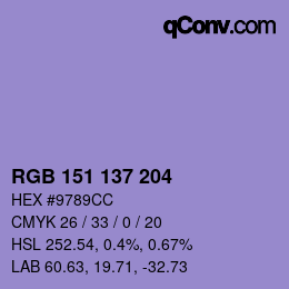 Color code: RGB 151 137 204 | qconv.com