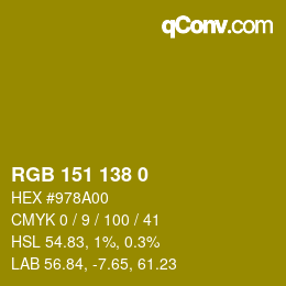Color code: RGB 151 138 0 | qconv.com