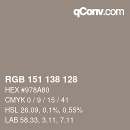 Color code: RGB 151 138 128 | qconv.com