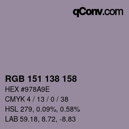Código de color: RGB 151 138 158 | qconv.com