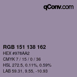 Color code: RGB 151 138 162 | qconv.com