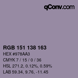 Farbcode: RGB 151 138 163 | qconv.com