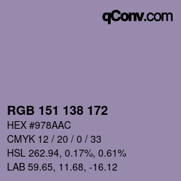 Color code: RGB 151 138 172 | qconv.com