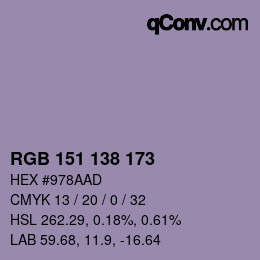 颜色代码: RGB 151 138 173 | qconv.com