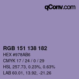 Farbcode: RGB 151 138 182 | qconv.com