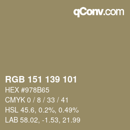 カラーコード: RGB 151 139 101 | qconv.com