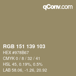 カラーコード: RGB 151 139 103 | qconv.com