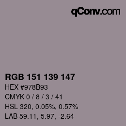 Color code: RGB 151 139 147 | qconv.com
