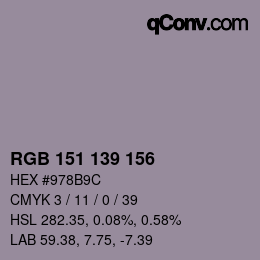 颜色代码: RGB 151 139 156 | qconv.com