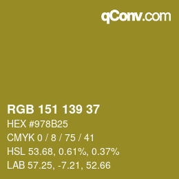 カラーコード: RGB 151 139 37 | qconv.com