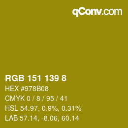 颜色代码: RGB 151 139 8 | qconv.com
