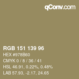 Color code: RGB 151 139 96 | qconv.com