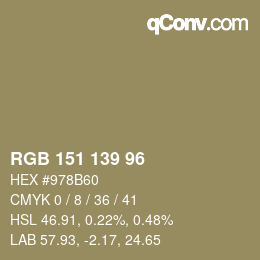 Código de color: RGB 151 139 96 | qconv.com